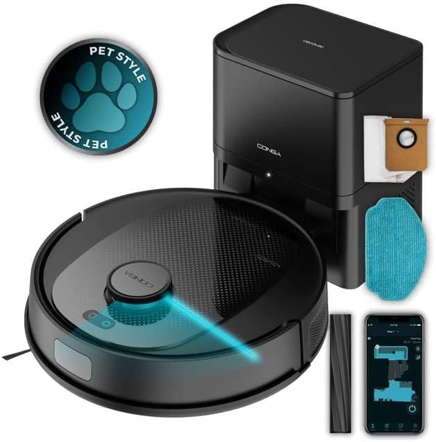 Robot aspirador Cecotec, y Base Autovaciado Conga 7690 Immortal MAX Home M, Navegación Laser, Succión 5000 Pa, hasta 220min Autonomía, Base, 2, 5L