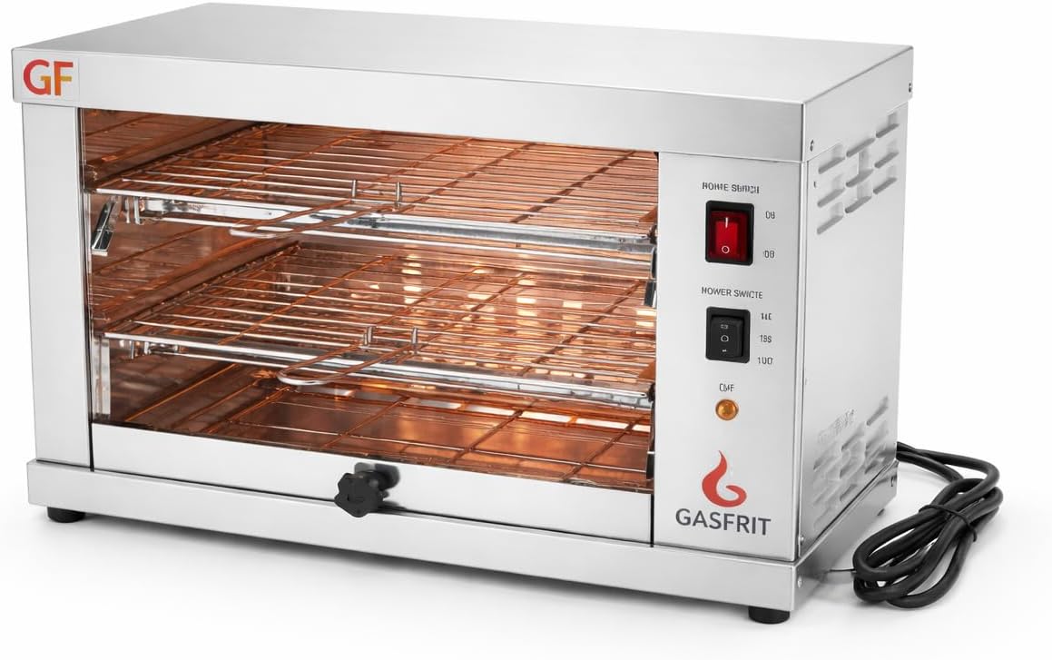 Tostadora Tostador Eléctrico Industrial de Cuarzo 2 Plantas, 3000W, Acero Inoxidable, Parrilla y Bandeja Recogemigas Extraíbles, Uso Profesional