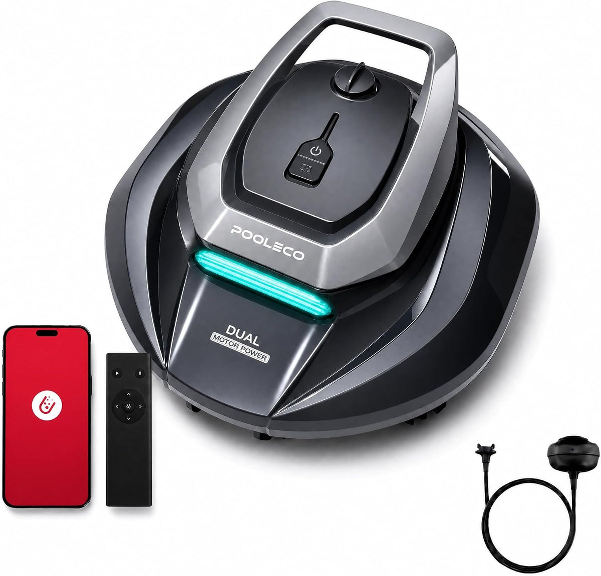 Pooleco Limpiafondos automático, Robot Aspirador Piscina sin Cable con Flotador, 3 Motores, Control por App y Mando, Estacionamiento Automático