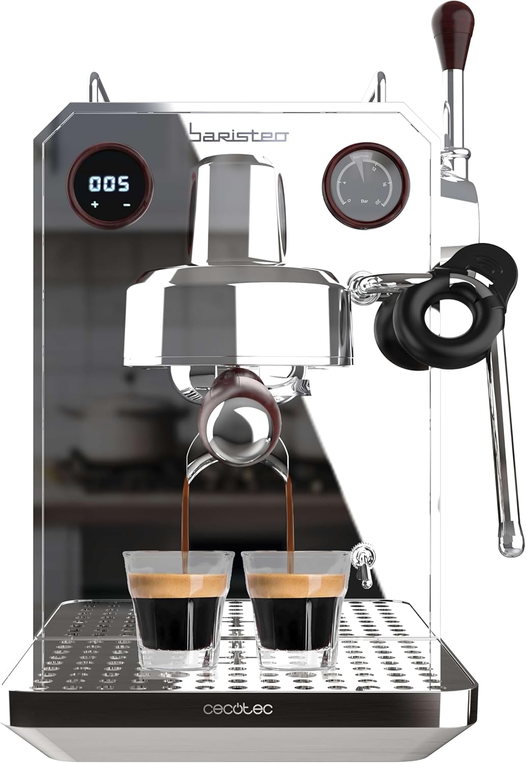 Cecotec Cafeteras individual, Cafetera Express Barista Baristeo Intima, Cafetera Espresso Barista Profesional, Sistema de Pre-Infusión, Bomba de 15