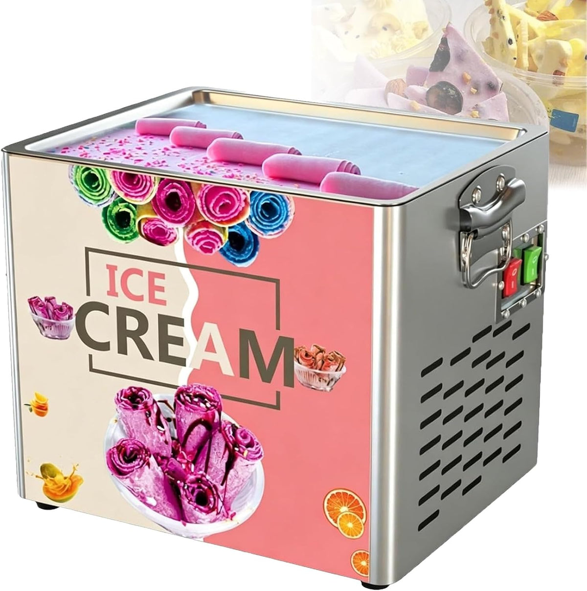 Heladera de Atwynd, Máquina Pequeña para Helados en Bares, Máquina Comercial para Helados Enrollados, Máquina para Helados Fritos en Rollo, Placa