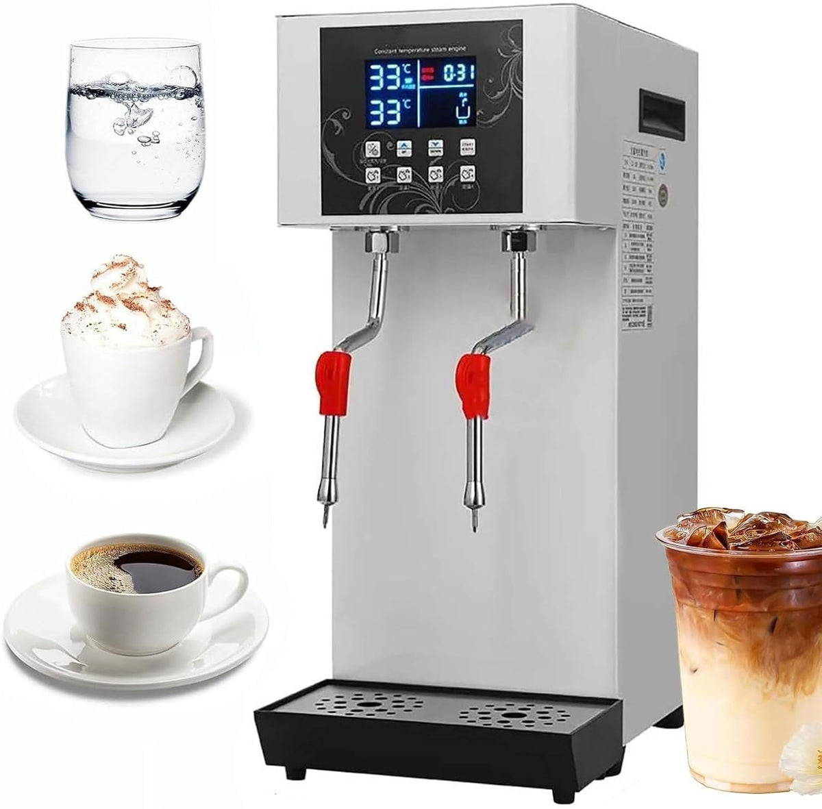 Generic Batidoras espumadoras de leche automática, Espumador de leche de vapor comercial, vaporizador digital de leche de doble varita con 4 ajustes