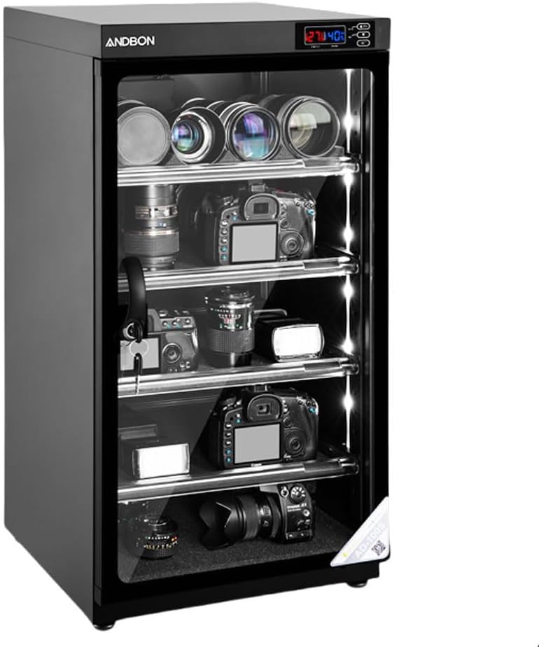 Deshumidificador Armario seco electrónico para lente de cámara y electrónica, deshumidificador digital con pantalla LED, almacenamiento seguro ultra